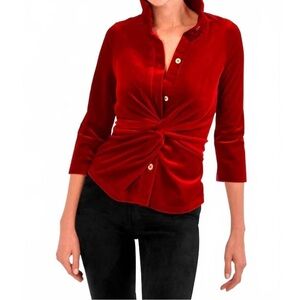NEW GRETCHEN SCOTT twist & shout 3/4 sleeves top in red silky velvet
